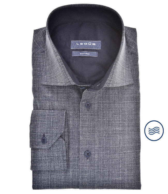 0141442 180 heren overhemd donkerblauw print structuur wide spread easy iron