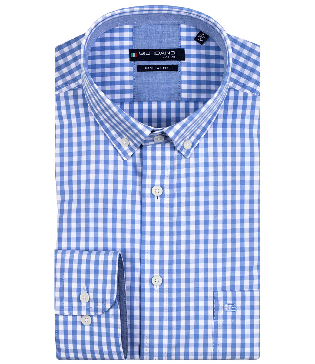 227010 65 Giordano Regular Fit heren overhemd blauw wit ruitje