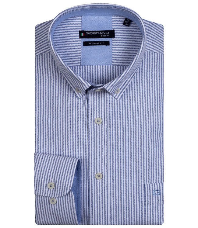 Giordano Regular Fit 227001-64 heren overhemd blauw wit oxford streepje