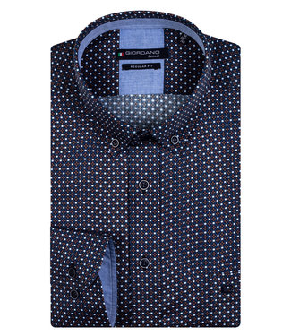 Giordano Regular Fit heren overhemd donkerblauw bruin grafische print