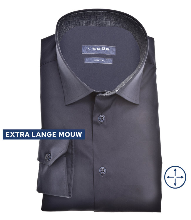 0141448-190 heren overhemd donkerblauw semi wide spread stretch