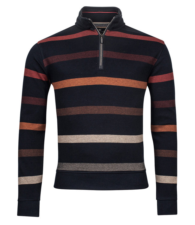 223149-567 heren sweater donkerblauw bordeaux rood bruin strepen