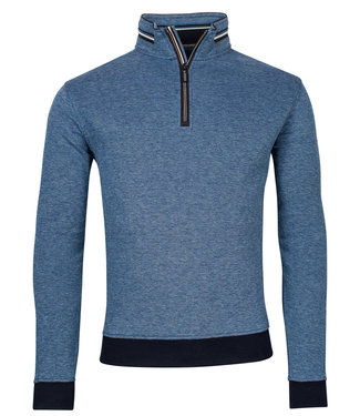heren sweater blue blauw structuur met ritsje