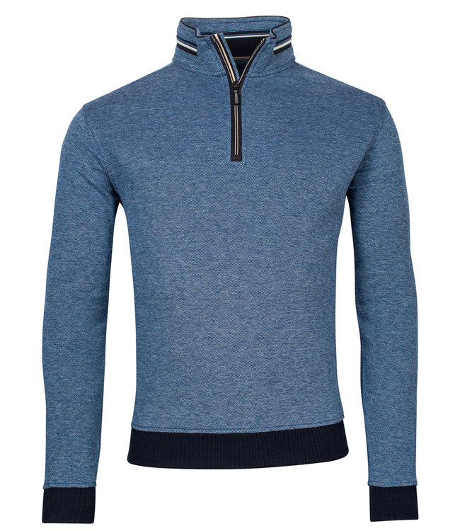 223140-137 heren sweater blue blauw structuur met ritsje