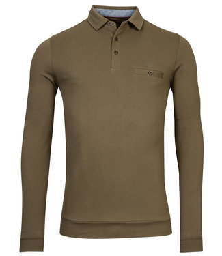 Baileys polo lange mouw olijfgroen new kahki katoen stretch