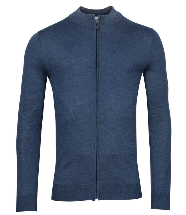 Thomas Maine 2220TM100-68 heren merino wol blauw indigo melange vest met rits