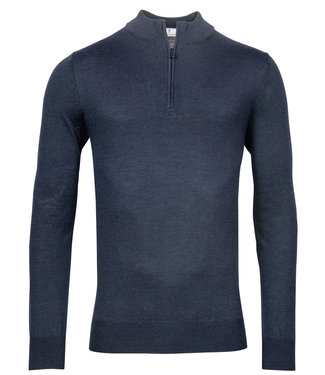 Thomas Maine heren indigo blauw melange zipper trui ritsje