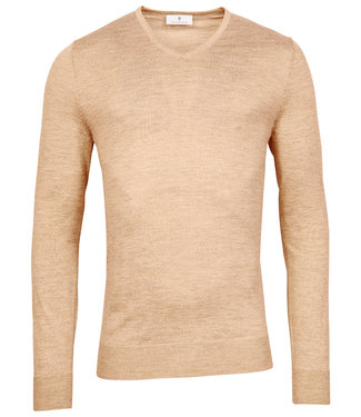 Thomas Maine heren beige light caramel melange v-hals trui