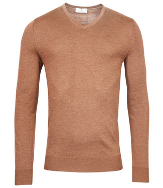 Thomas Maine heren beige caramel melange v-hals trui