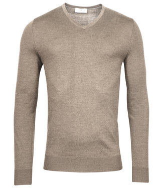 Thomas Maine heren beige bruin melange v-hals trui