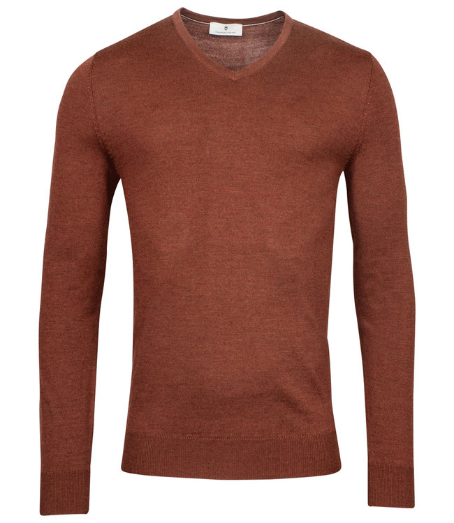 Thomas Maine 2281TM100-34 heren brique melange v-hals trui merino wol