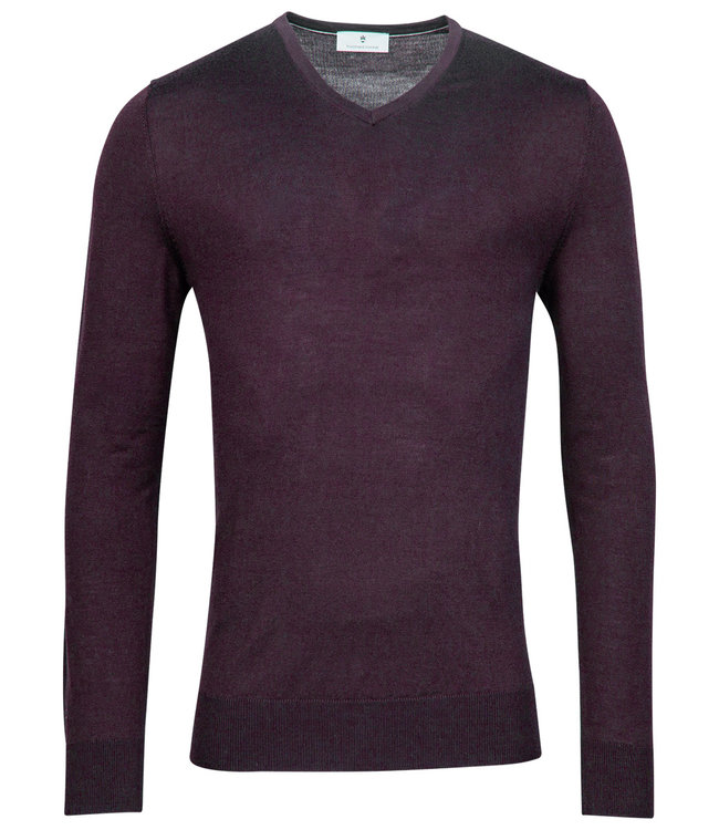 Thomas Maine 2281TM100-49 heren donker aubergine v-hals trui merino wol