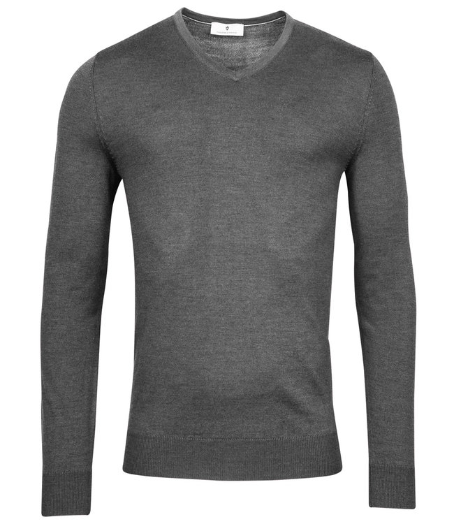 Thomas Maine 2281TM100-92 heren antraciet grijs v-hals trui merino wol