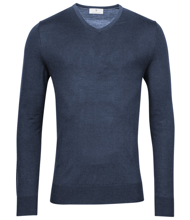 Thomas Maine 2281TM100-68 heren indigo blauw v-hals trui merino wol
