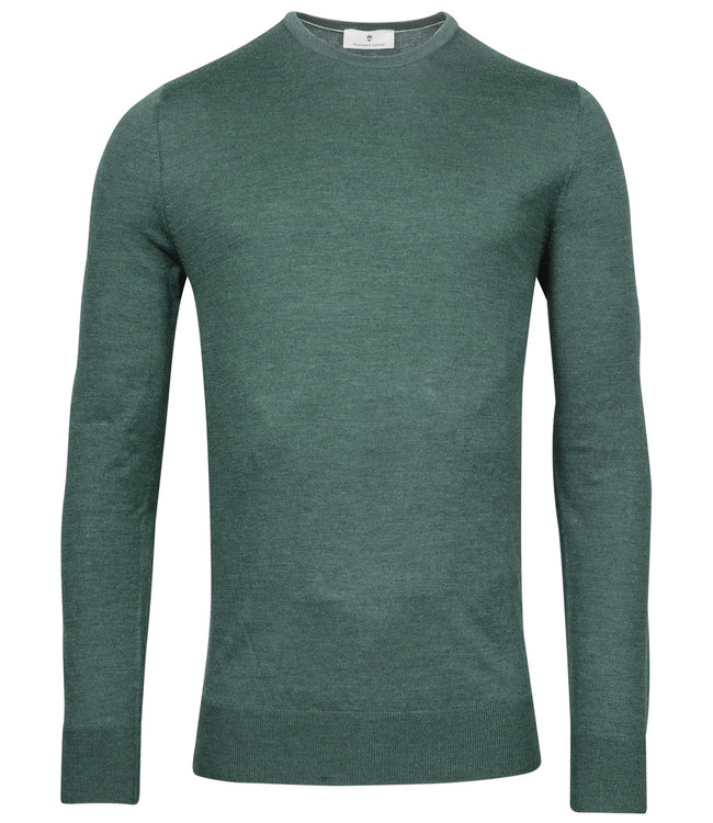 Thomas Maine 2282TM100-77 heren groen melange ronde hals trui merino wol