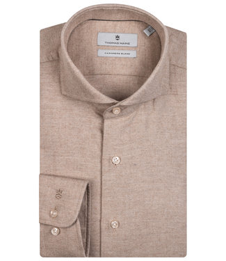 Thomas Maine overhemd beige zand katoen cashmere