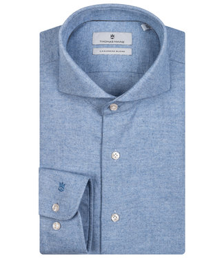 Thomas Maine overhemd blauw katoen cashmere