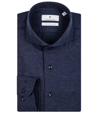 Thomas Maine overhemd donkerblauw katoen cashmere