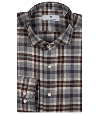 Thomas Maine overhemd grijs bruin grote ruit katoen cashmere