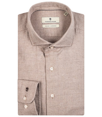 Thomas Maine overhemd beige zand katoen flannel visgraat