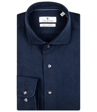 Thomas Maine overhemd donkerblauw katoen flannel visgraat