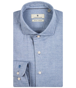 Thomas Maine overhemd blauw katoen flannel visgraat
