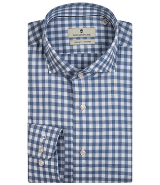 Thomas Maine overhemd blauw wit katoen flannel ruit