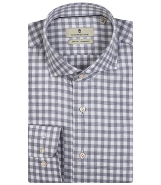 Thomas Maine overhemd grijs wit katoen flannel ruit