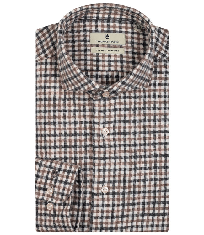 Thomas Maine 227726-82 heren overhemd donkerbruin bruin katoen flannel ruitje
