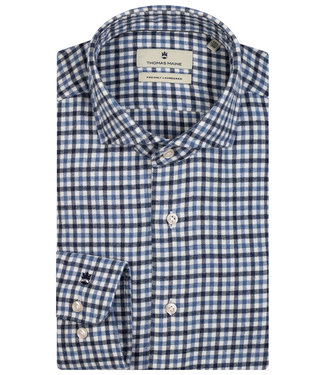 Thomas Maine overhemd donkerblauw blauw katoen flannel ruitje