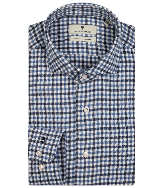 Thomas Maine 227726-60 heren overhemd donkerblauw blauw katoen flannel ruitje