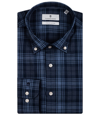 Thomas Maine overhemd donkerblauw blauw grote ruit button down