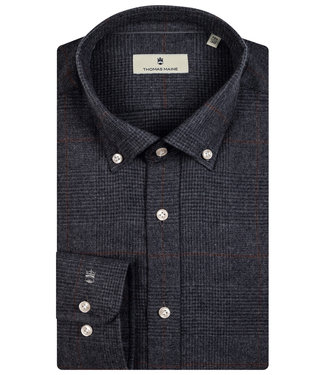 Thomas Maine overhemd antraciet grijs grote ruit button down