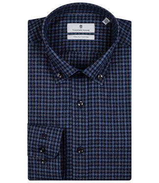 Thomas Maine overhemd donkerblauw grijs ruitje button down