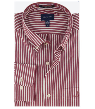 Gant heren overhemd bordeaux rood-wit streepje