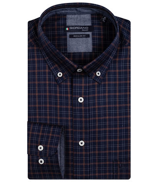 Giordano Regular Fit heren overhemd donkerblauw bruin ruitje