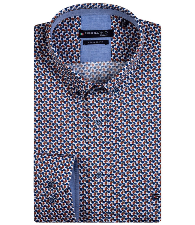 227021-30 Giordano Regular heren overhemd donkerblauw rood fietsen print