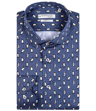 Giordano Tailored heren overhemd blauw wit pinguin print