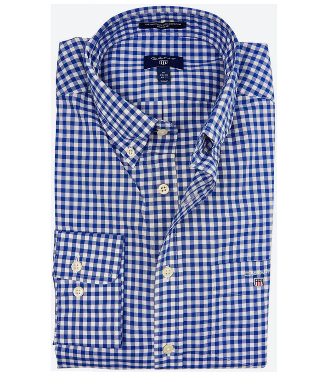 Gant 2022 3046700 436 Gant heren overhemd donkerblauw wit ruitje lange mouw
