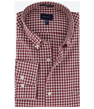 Gant bordeaux rood wit ruitje lange mouw