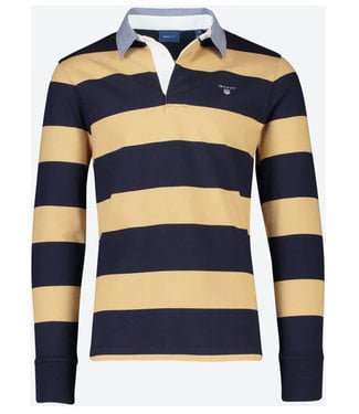 Gant toffee beige-donkerblauw heren streep rugby shirt sweater