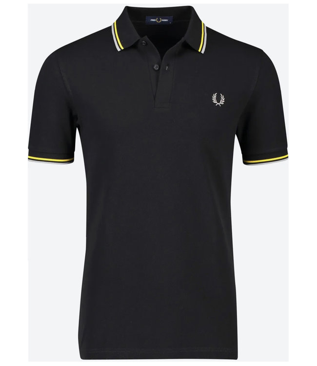 Fred Perry M3600 Q40 Twin Tipped polo zwart met grijs Fred Perry logo