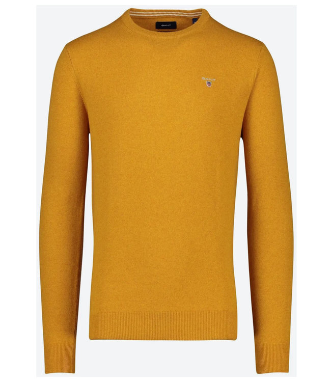 Gant 86211 822 heren okergeel ronde hals trui superfine lamswol