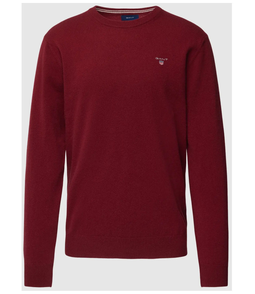 86211 605 Gant heren bordeaux rood ronde hals trui superfine wol