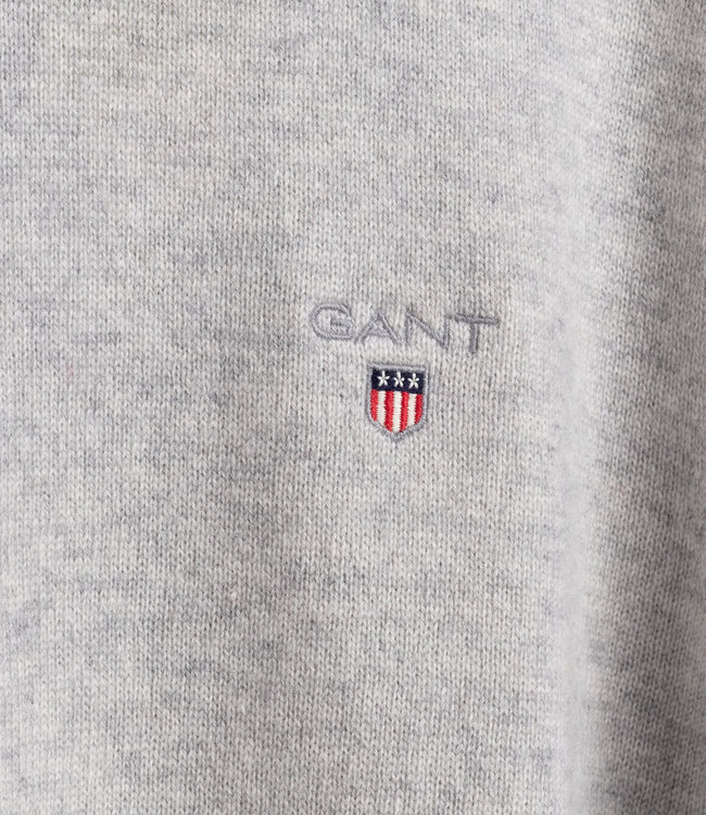 Gant 2022 86211 94 heren lichtgrijs melange ronde hals trui superfine lamswol