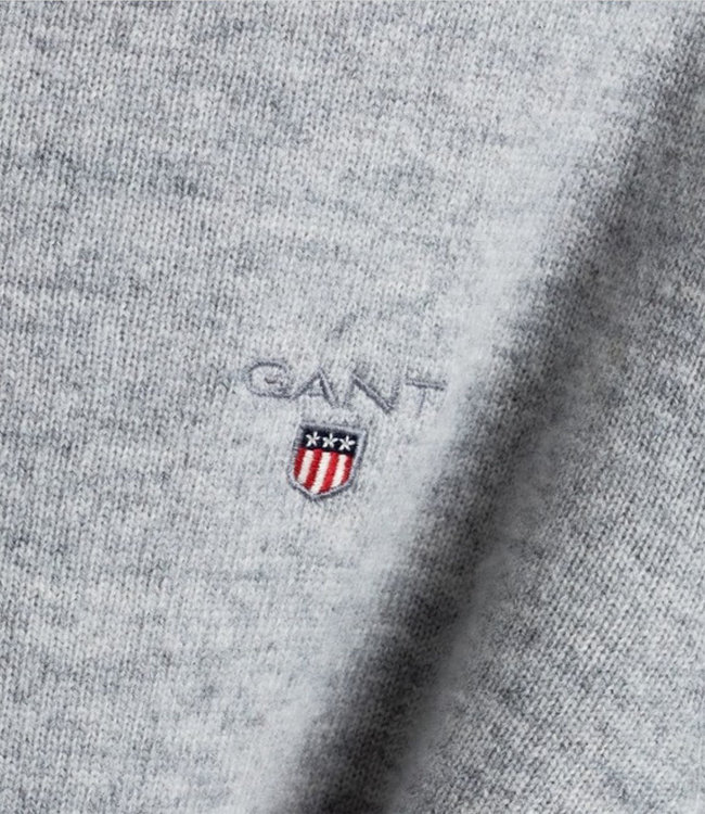 Gant 2022 86212 94 heren licht grijs melange v-hals trui superfine lamswol