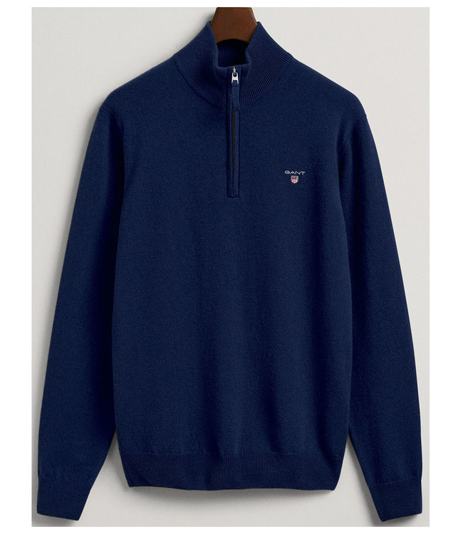 Gant 2022 86213 436 heren college blauw zipper trui ritsje superfine lamswol