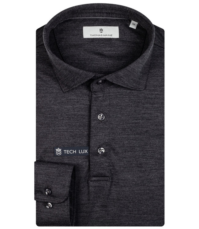Thomas Maine 2252TM750L-93 heren polo lange mouw antraciet grijs wide spread wol jersey