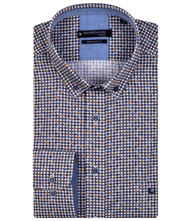 227011-64 Giordano Regular heren overhemd wit blauw brique grafische print