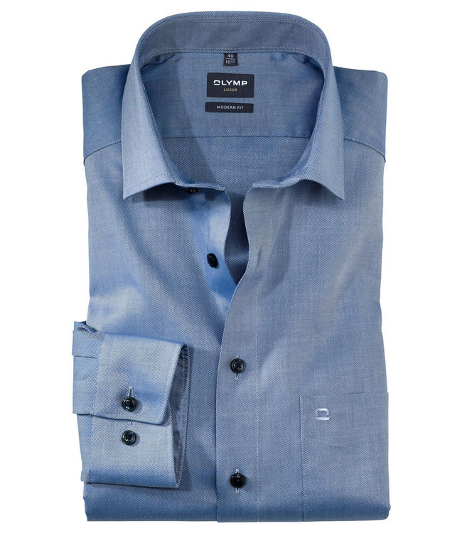 Olymp 0745 64 18 blauw strijkvrij overhemd 1knoops global kent